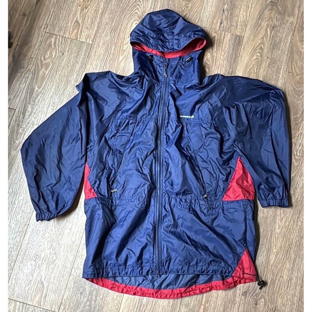 Woolrich‎ Mens Large Navy Blue Red Colorblock Hooded Nylon Windbreaker Jacket